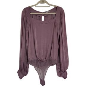 Free People Intimately Bodysuit Long Sleeve Blouse, Lilac, Size M